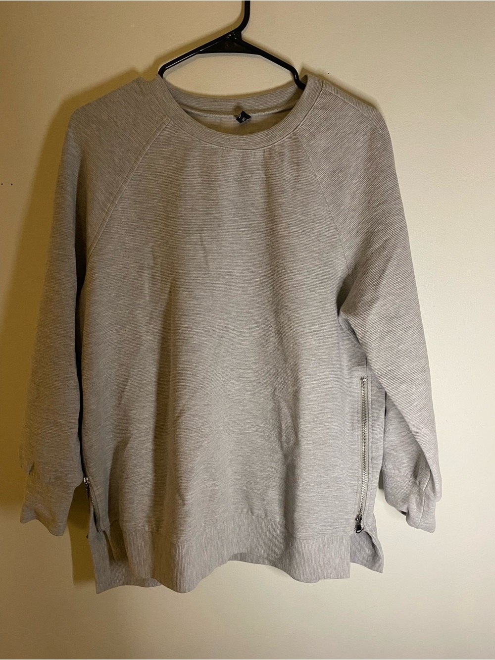 Classic Crewneck Sweater with Side Zips - Light Gray